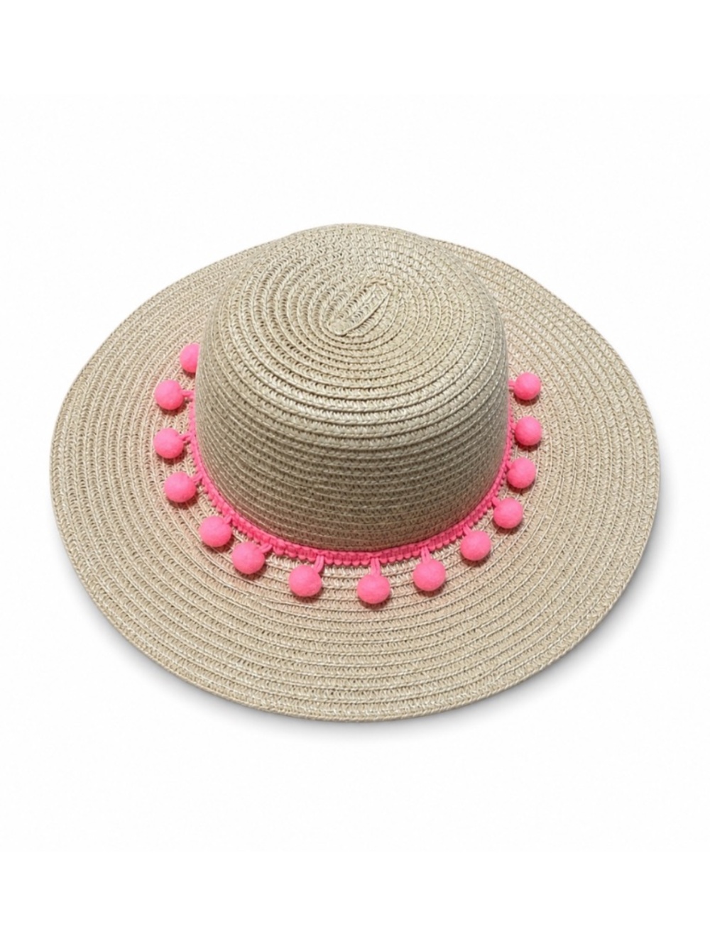 (NWOT) Tommy Bahama Kids Girls Straw Sun Hat Pink Pom Wide Brim Beach | One Size